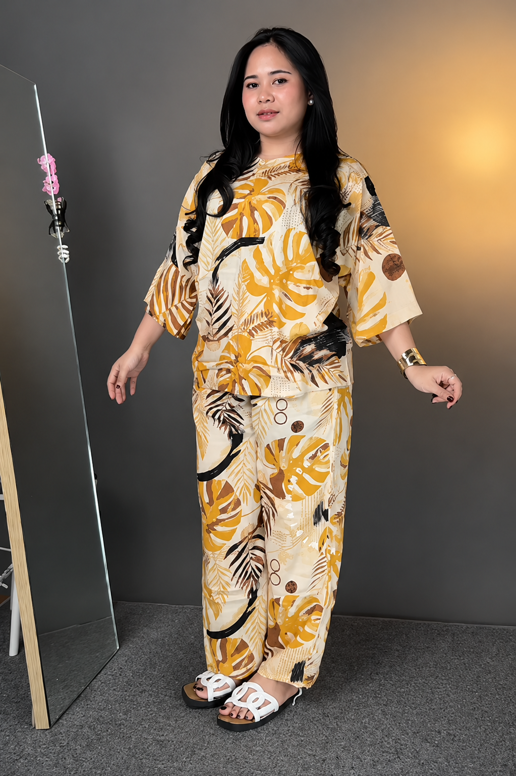 Golden Leaf Luxe Co-Ord Set for Women | Stylish 2-Piece Outfit