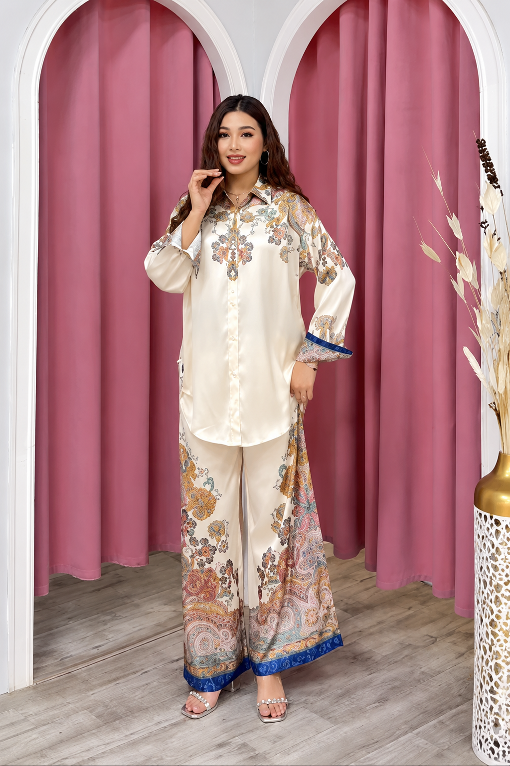 Royal Turkish Satin Printed Co-Ord Set for Women