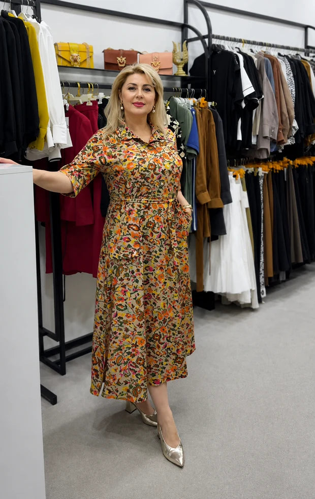 Mangoniz Floral Designer Rayon Shirt Dress