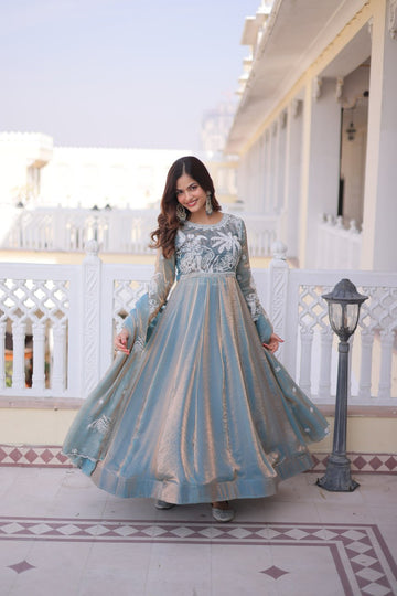 Festive Special Fendi Satin Ready-Made Gown with Dupatta