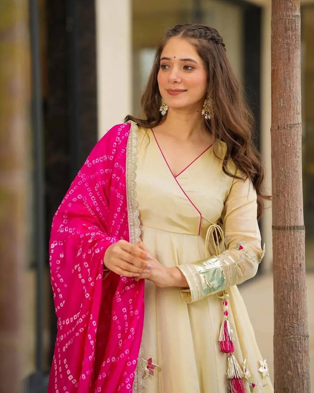Elegant Silk Suit Set with Handwork & Handprint Dupatta
