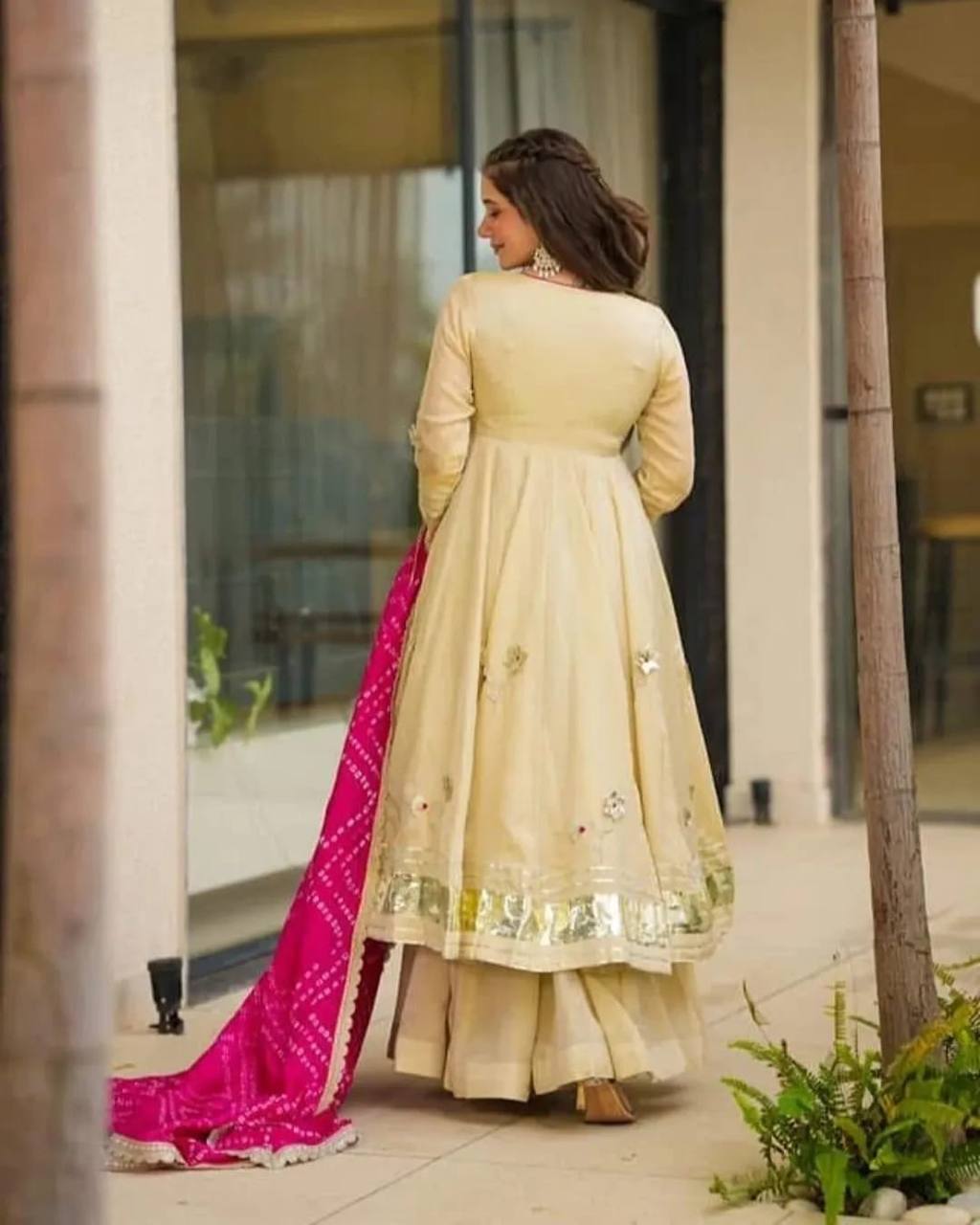 Elegant Silk Suit Set with Handwork & Handprint Dupatta