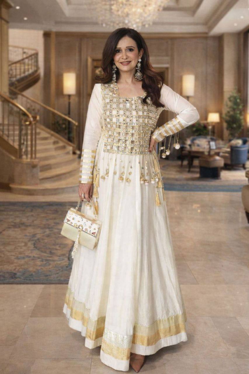 Handwork Anarkali Set with Mirror Work Jacket