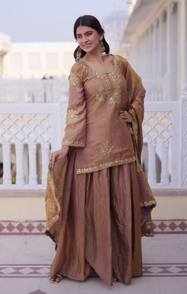 Heavy Zari Sequins Embroidered Partywear Sharara Set