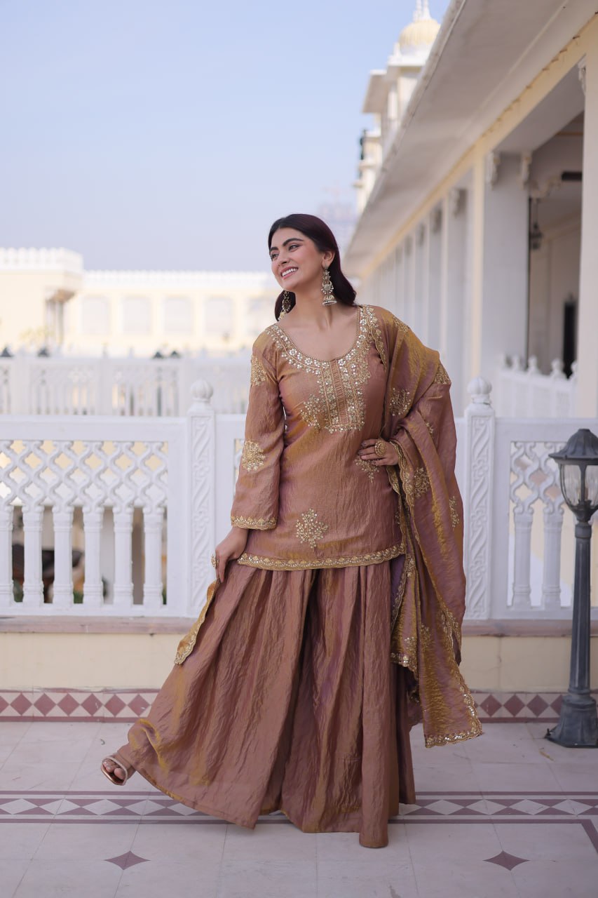 Heavy Zari Sequins Embroidered Partywear Sharara Set