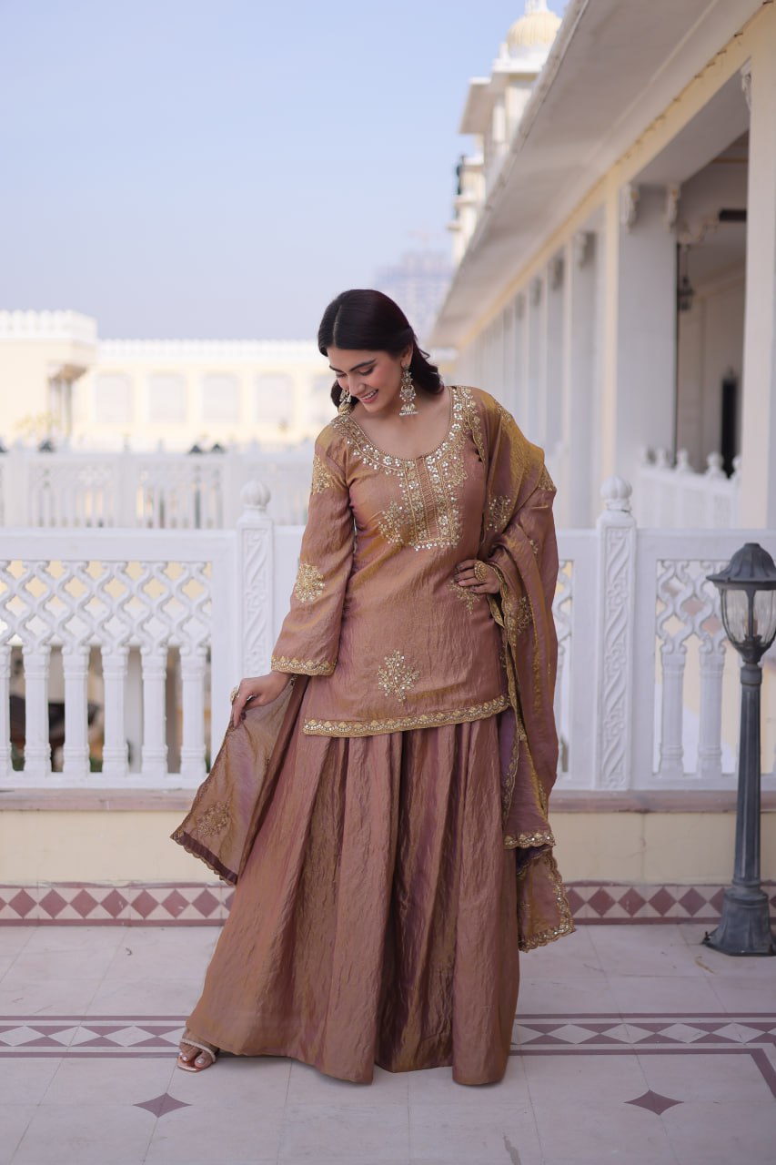 Heavy Zari Sequins Embroidered Partywear Sharara Set