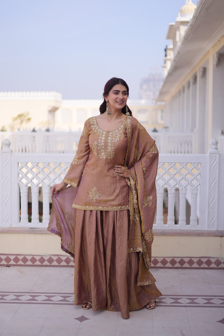 Heavy Zari Sequins Embroidered Partywear Sharara Set