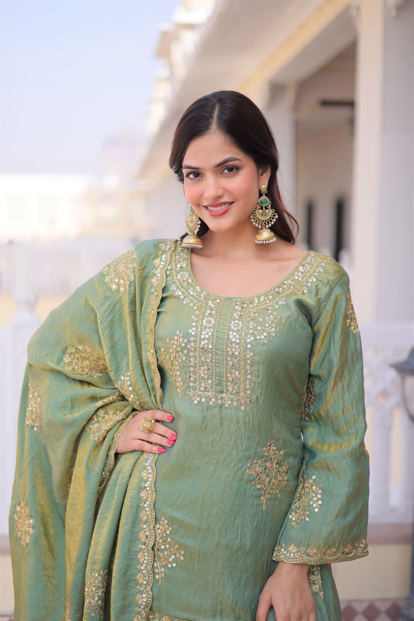Heavy Zari Sequins Embroidered Partywear Sharara Set