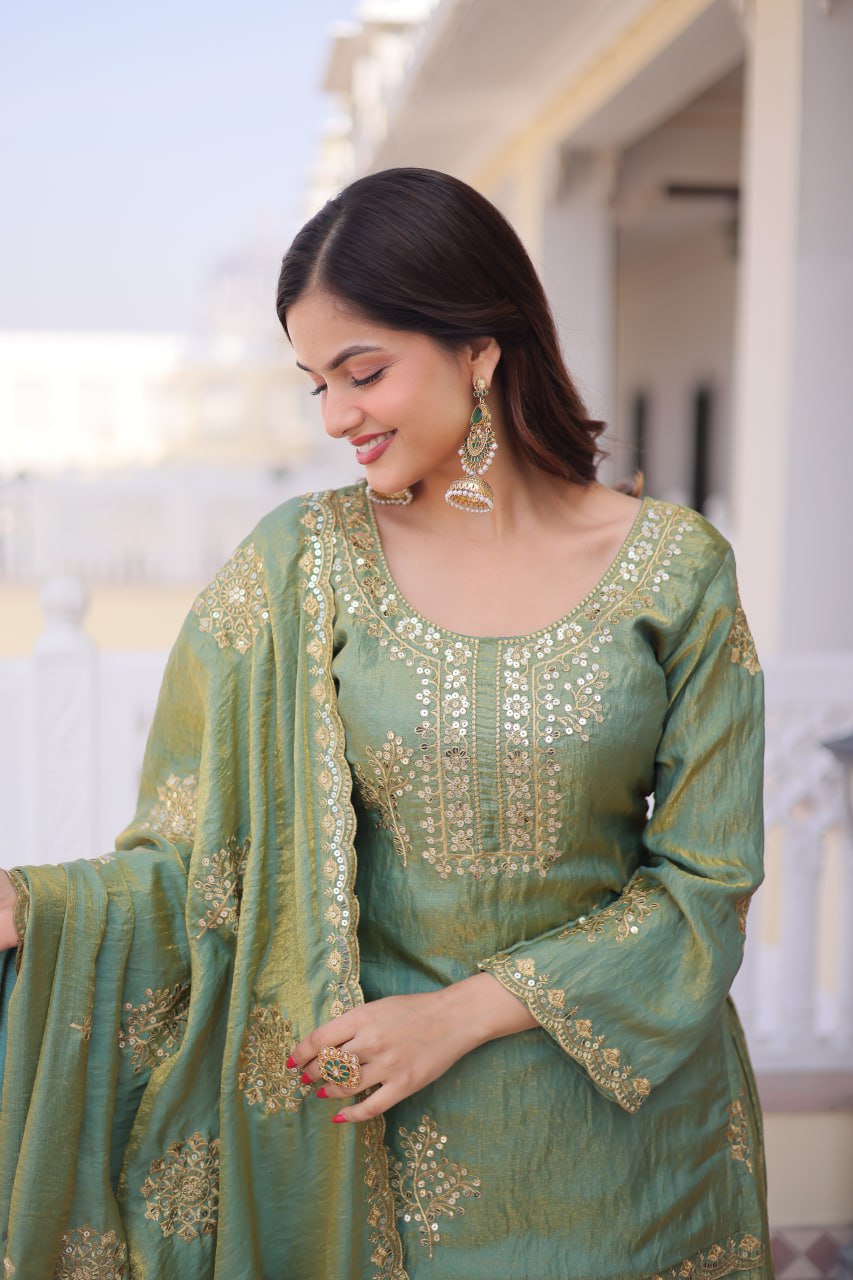 Heavy Zari Sequins Embroidered Partywear Sharara Set