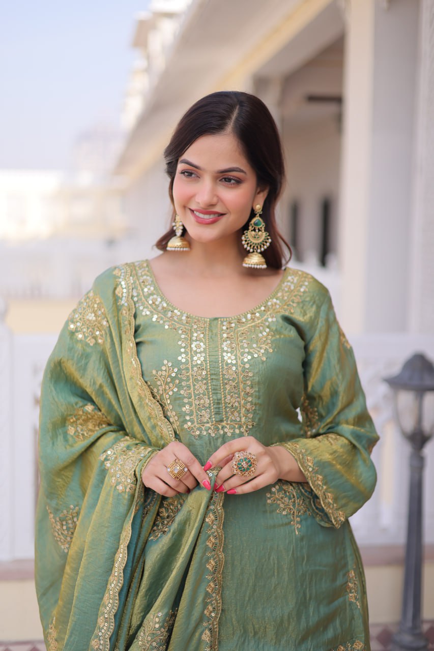 Heavy Zari Sequins Embroidered Partywear Sharara Set