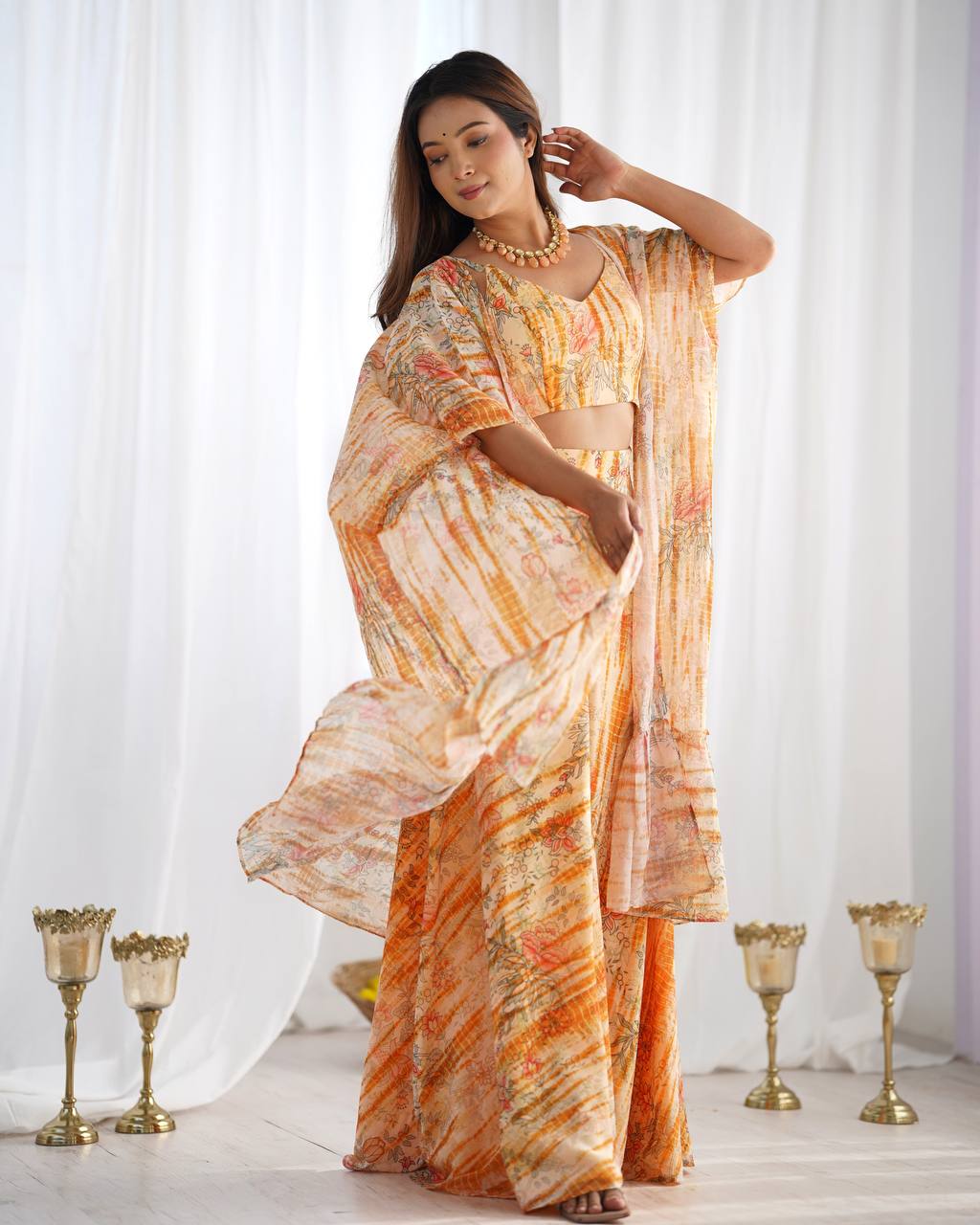 Multi Colour Soft Fox Georgette Floral Print 3-Piece Set