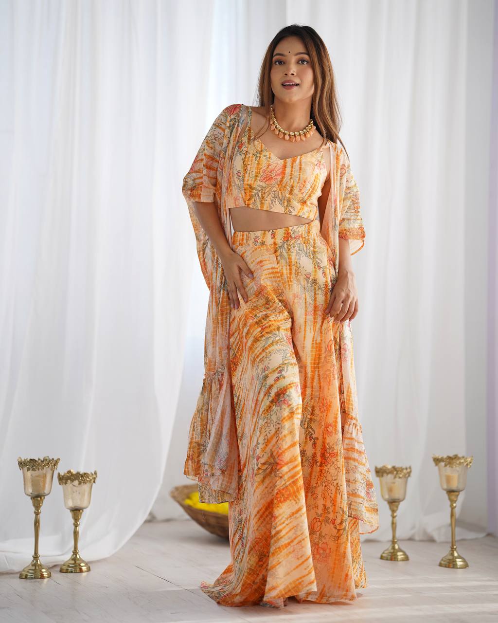 Multi Colour Soft Fox Georgette Floral Print 3-Piece Set