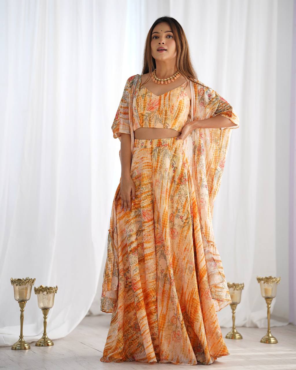 Multi Colour Soft Fox Georgette Floral Print 3-Piece Set