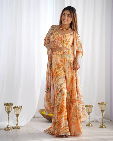 Multi Colour Soft Fox Georgette Floral Print 3-Piece Set