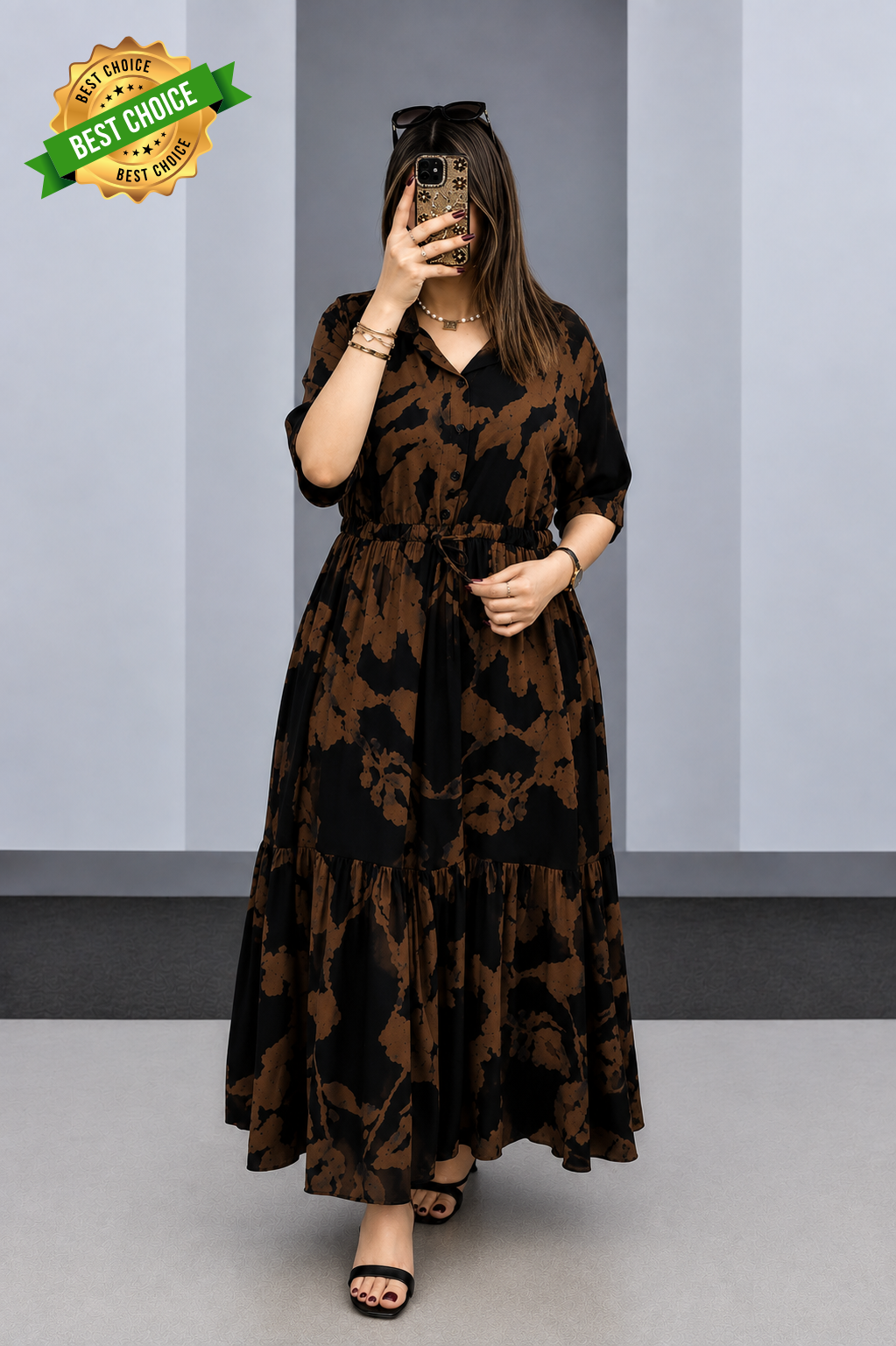 Arabic-code Premium Printed Rayon Maxi Dress