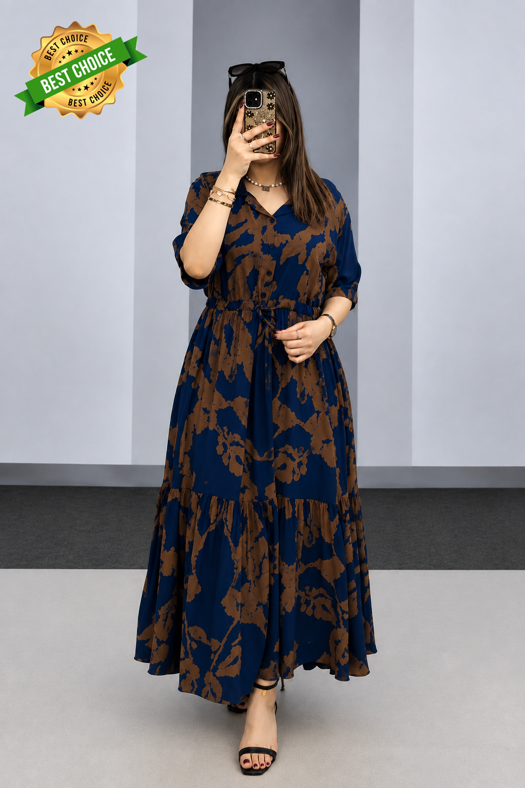 Arabic-code Premium Printed Rayon Maxi Dress