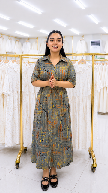 Urban Mosaic Premium Printed Rayon Maxi Dress
