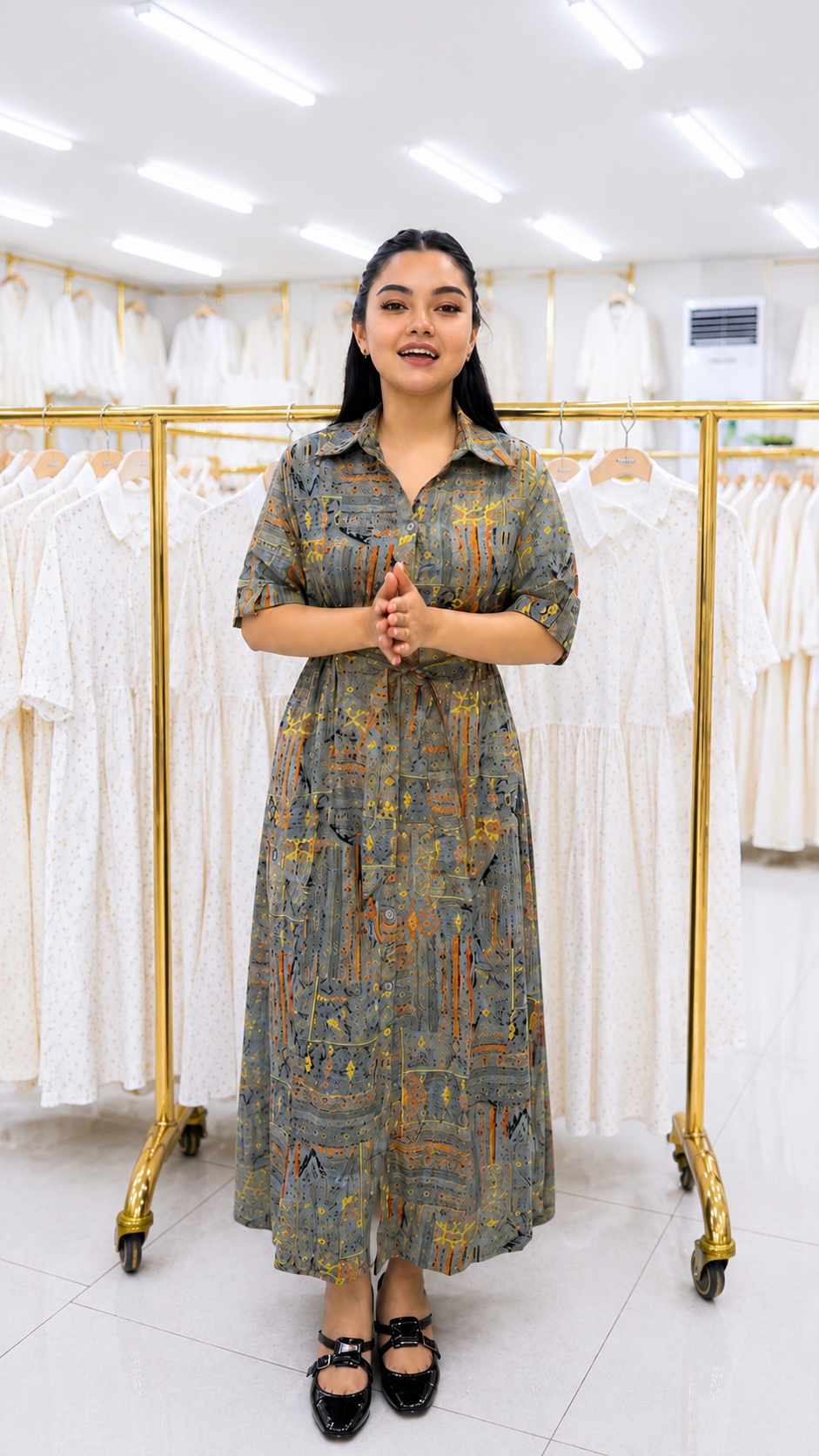 Urban Mosaic Premium Printed Rayon Maxi Dress