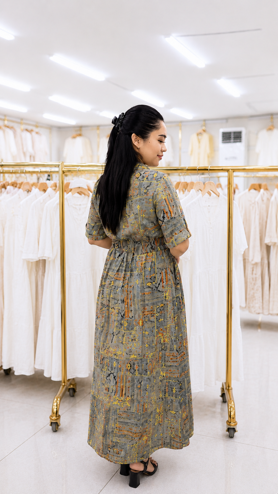 Urban Mosaic Premium Printed Rayon Maxi Dress