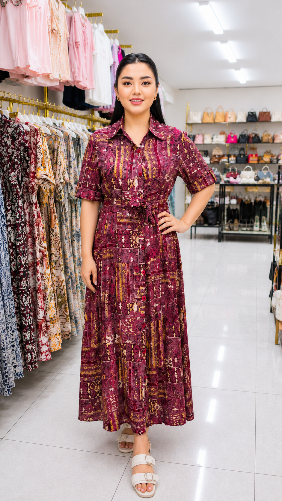 Urban Mosaic Premium Printed Rayon Maxi Dress