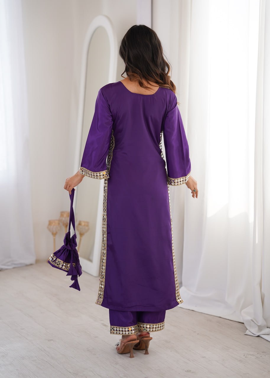 Designer Mirror Work Kurti Set with Matching Batwa