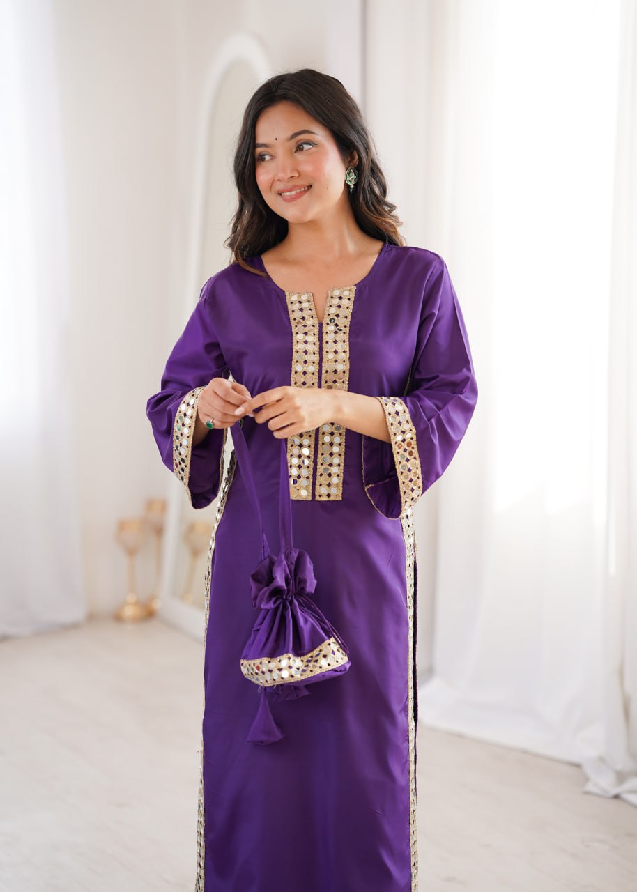 Designer Mirror Work Kurti Set with Matching Batwa