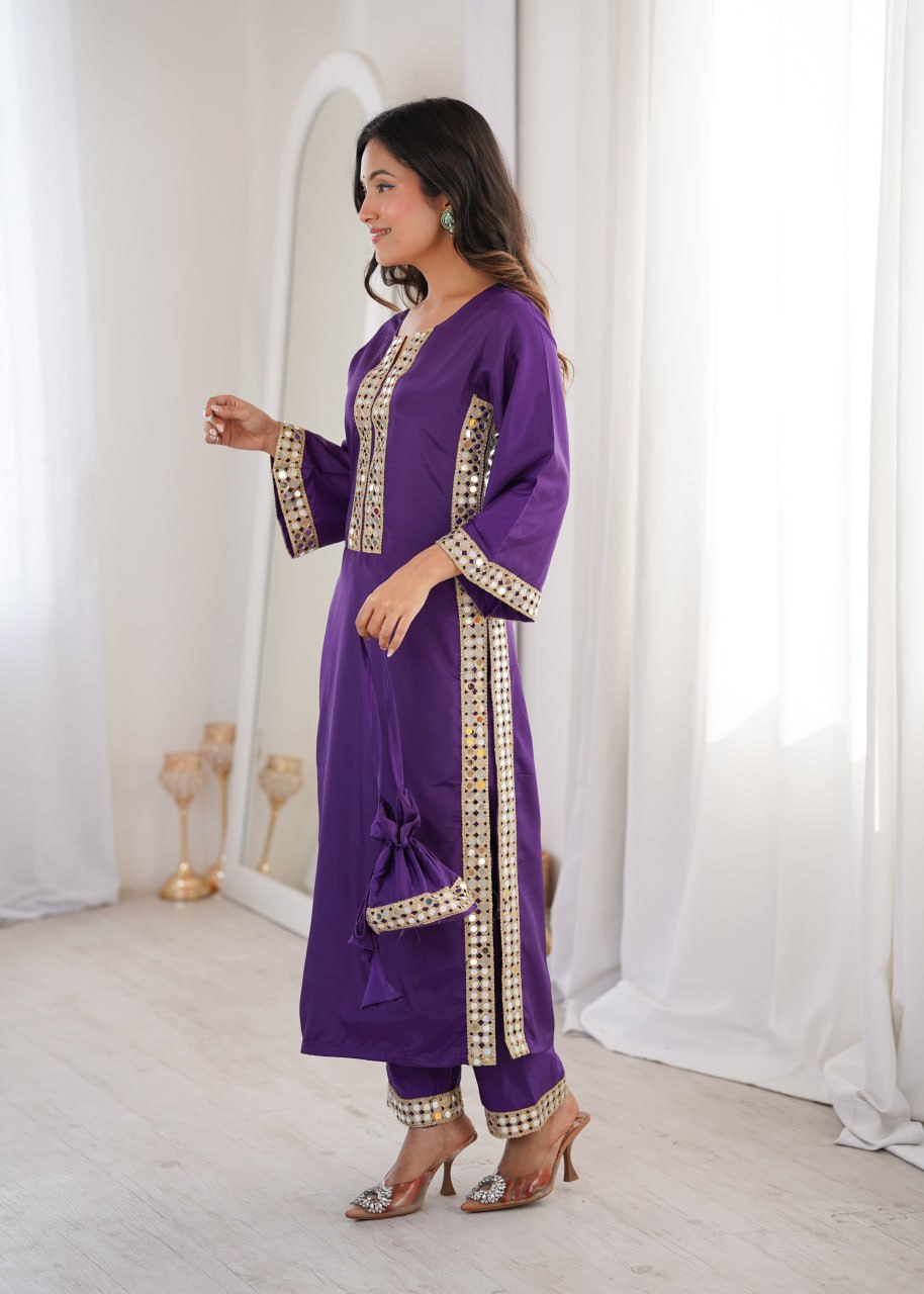 Designer Mirror Work Kurti Set with Matching Batwa