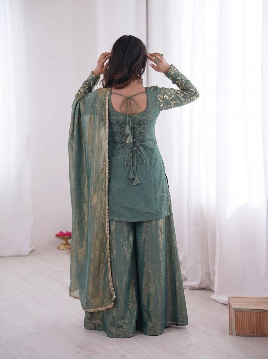 Royal Fendy Silk Embroidered Plazzo Suit Set