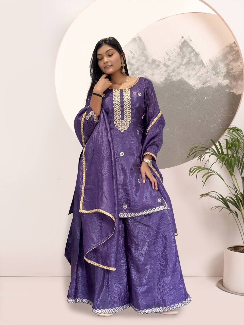 Zarmina Gold Crush Silk Designer Kurti Set with Dupatta