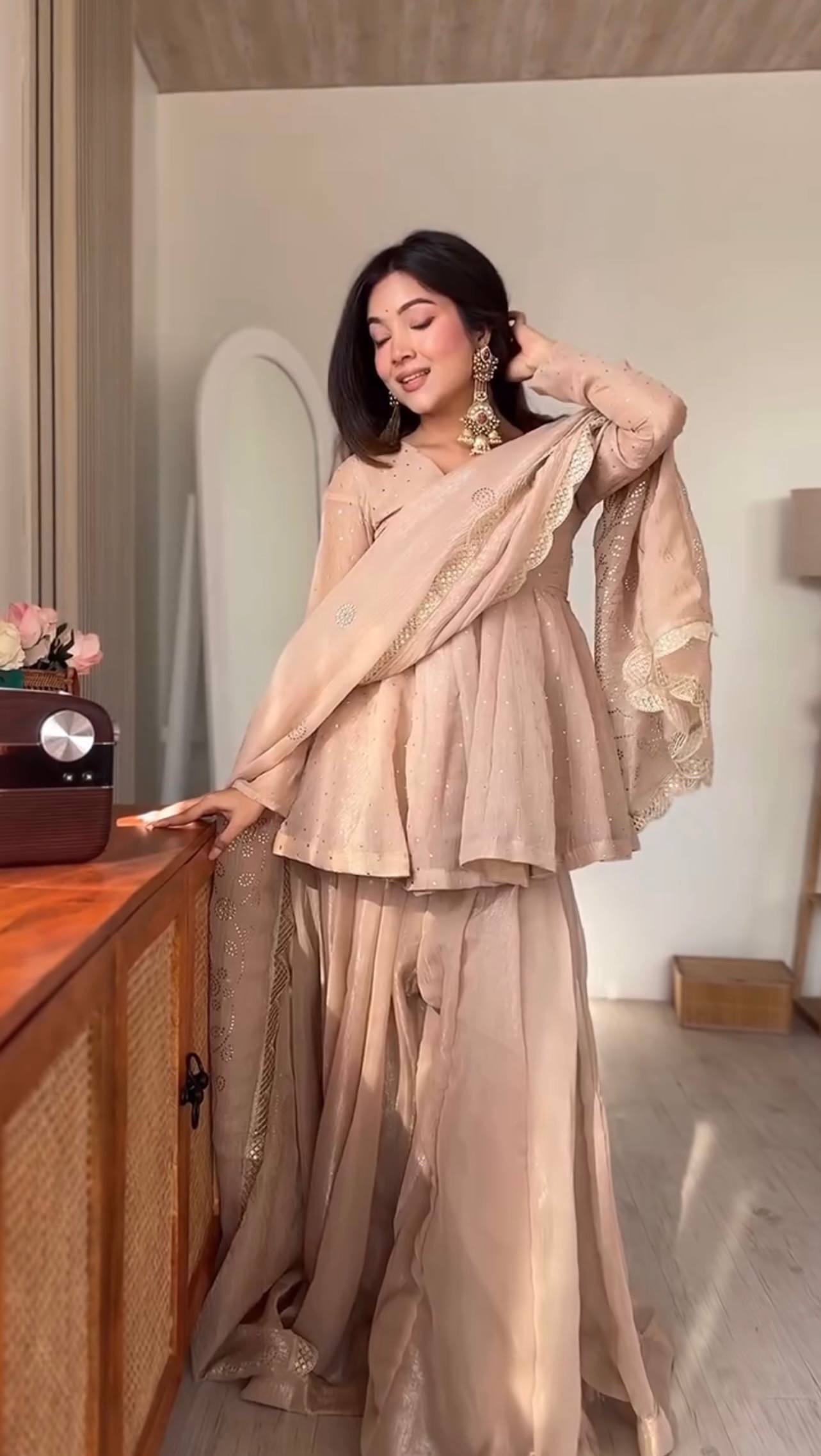 Festive Glow Tabby Organza Mukaish Sharara Set