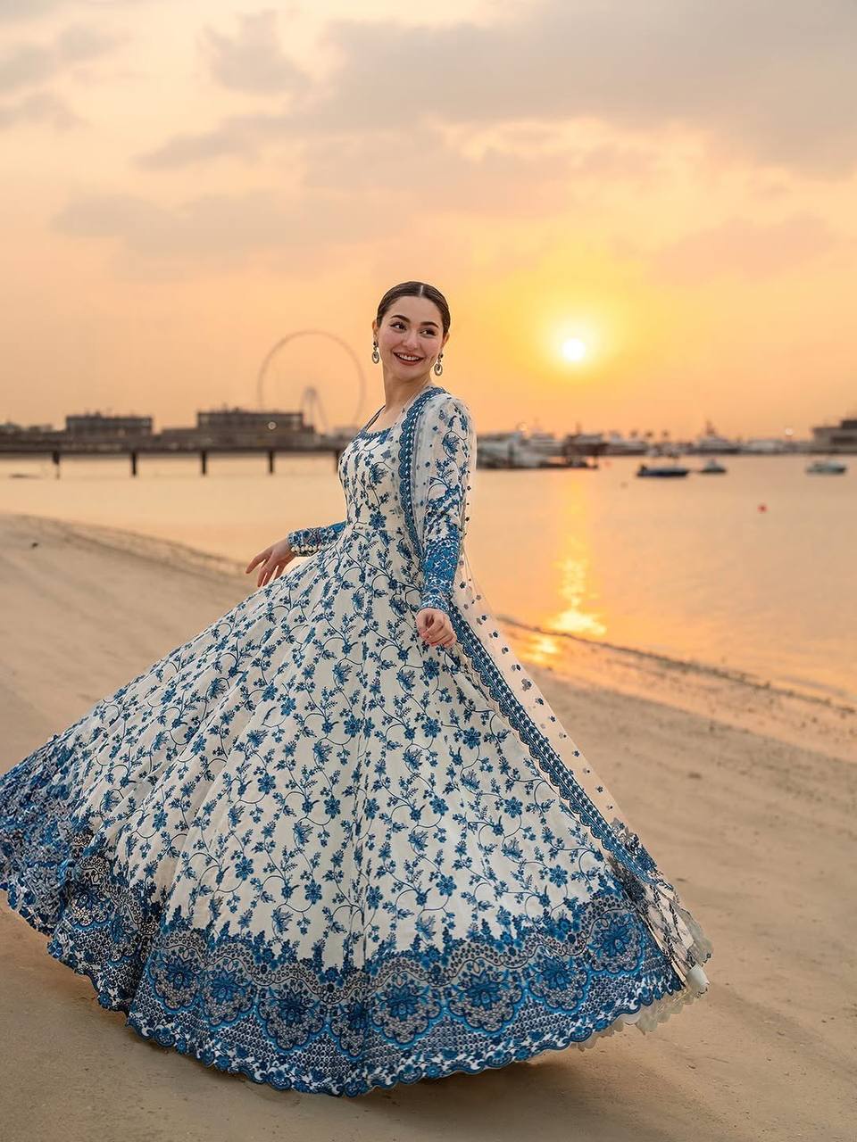 Premium Georgette Blue Floral Anarkali Gown