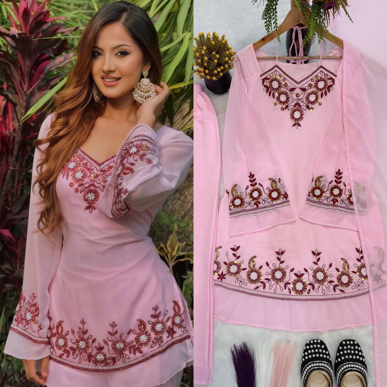 Soft pastel pink vibes with stunning embroidery creating a graceful and stylish look